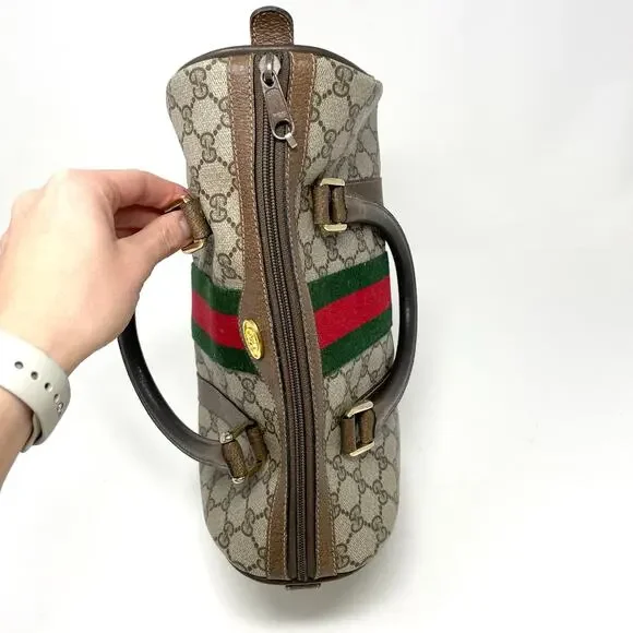 Gucci GG Supreme Monogram Web Vintage Boston Bag Canvas Leather Beige Brown - Picture 7 of 16